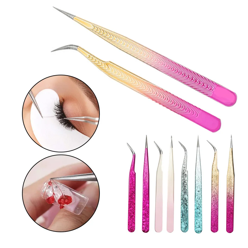 2 Stks/set Wimpers Pincet Roestvrij Staal Voor Wimpers Uitbreiding Make-Up Tools Nail Art Accessoires Strass Picker Tools