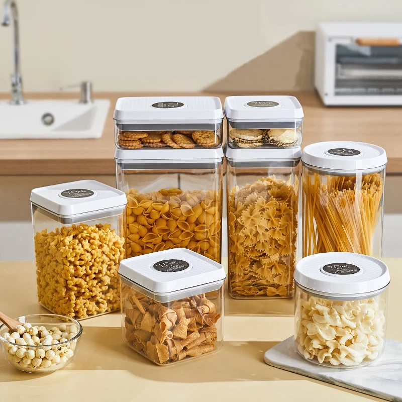 Press Sealed Food Storage Box Dry Cereal Grain Bucket Dispenser Moisture-proof Kitchen Container for Snack Nuts Cereal