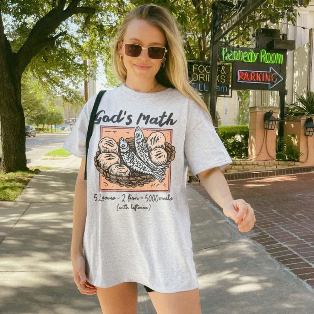 Camiseta cristiana divertida, camisetas de matemáticas de Dios, camiseta de panes y peces, camisetas religiosas de Vitage, regalo Retro basado en fe para hombres y mujeres