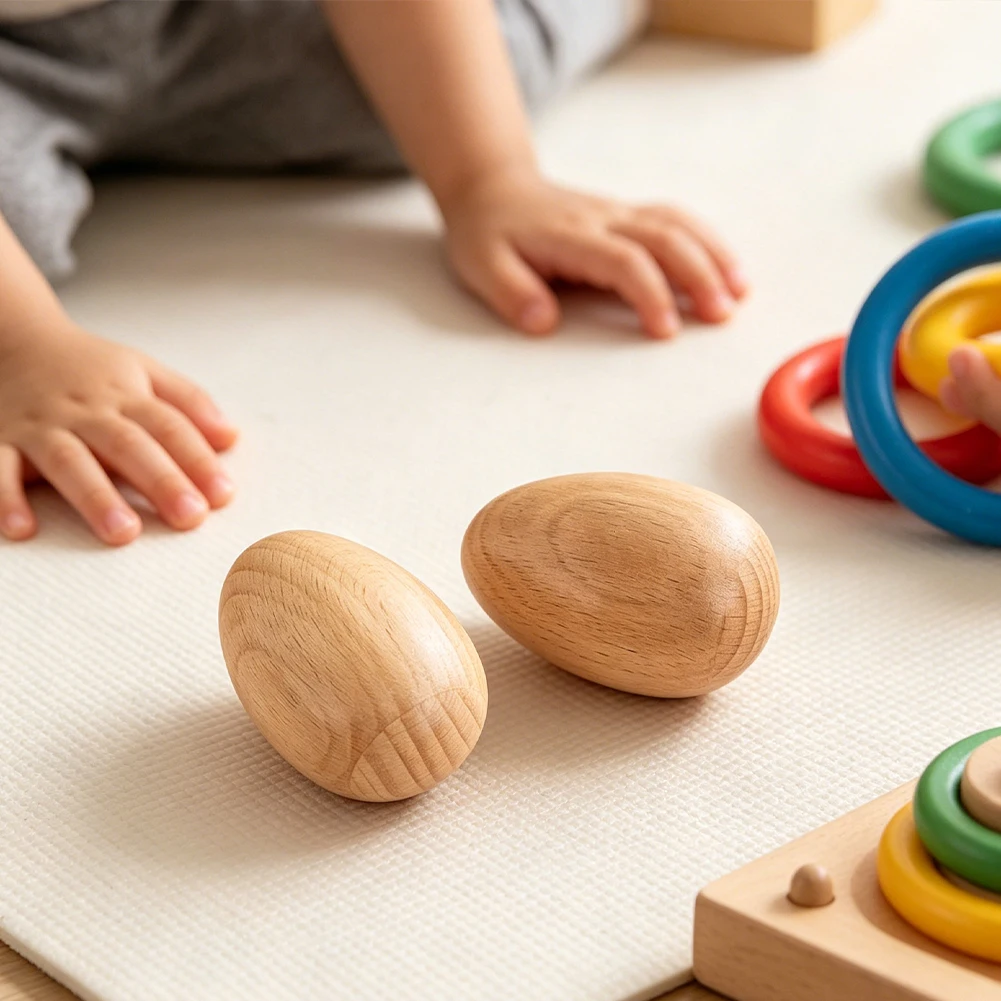 Raw Unpainted Smooth Wood Egg Shaker Infant Hearing Enlightenment Rhythm Maraca Guitar Accompany ASMR Sound Instrument Decor