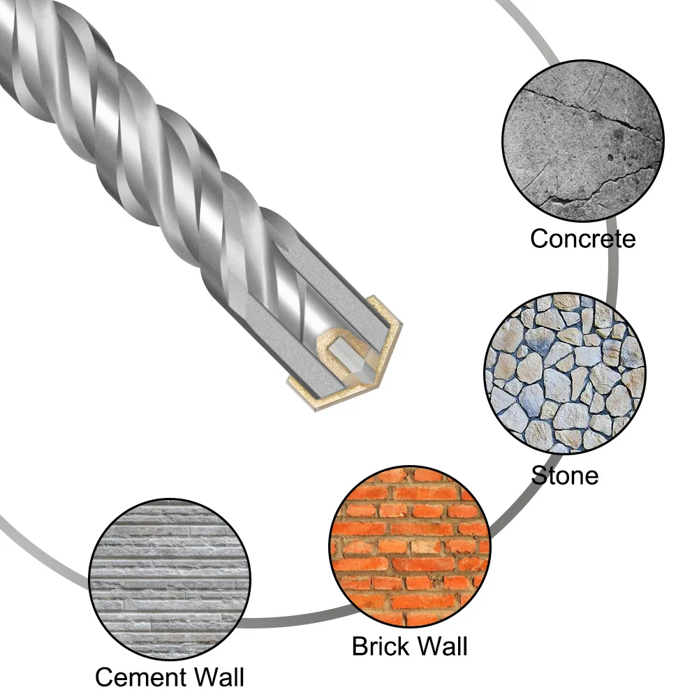 مجموعة لقم مثقاب SDS Plus مكونة من 7 قطع، لقمة مثقاب خرسانية 110 مم (قطر 4، 5، 6، 7، 8، 10,12 مم)، لقمة مثقاب مطرقة مع 4 حواف قطع #5