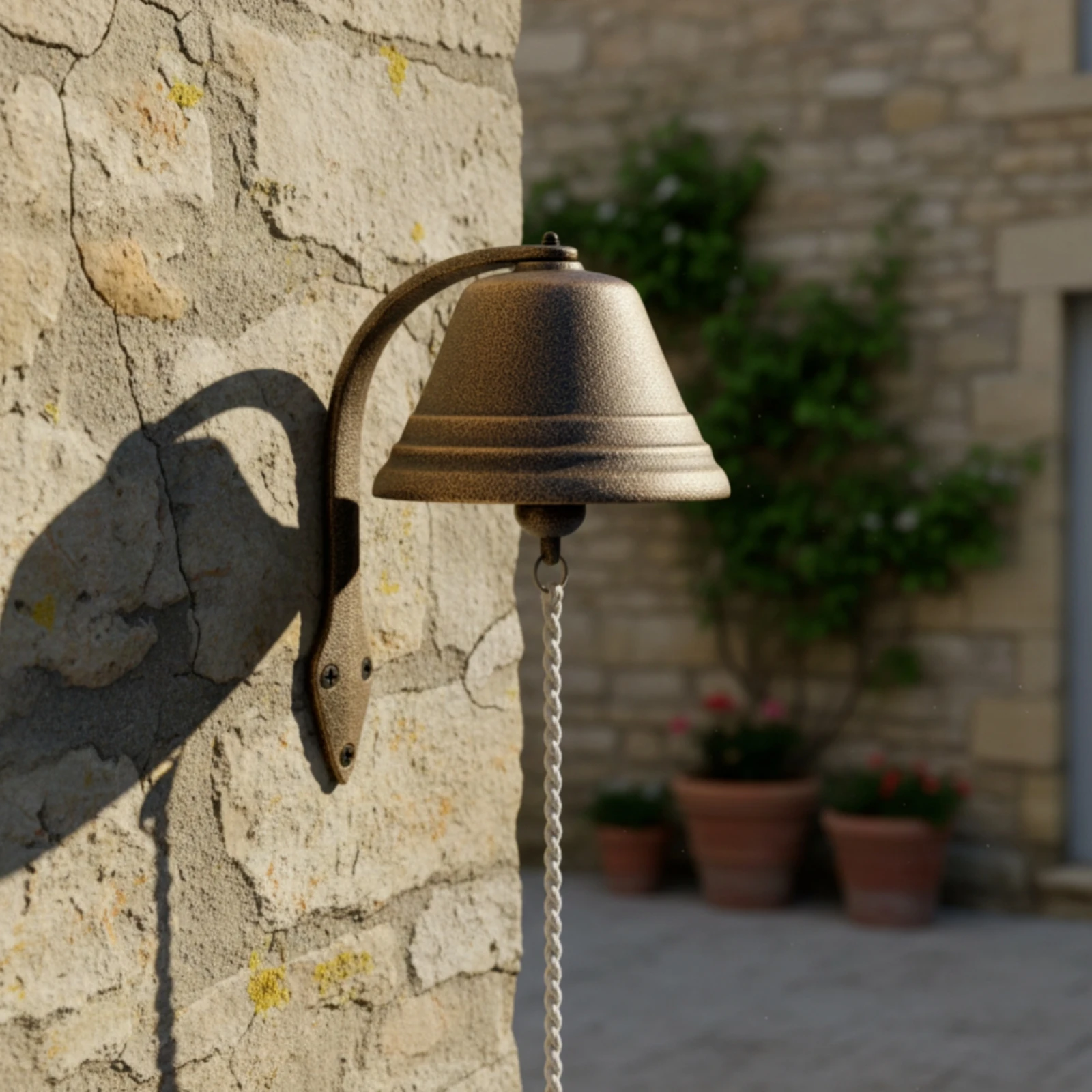Wall-Mounted Bell with Pull Cord Weathered Cast Iron Bell with Bracket Decorative Heavy Duty for Homeowners, Entryway, Porch