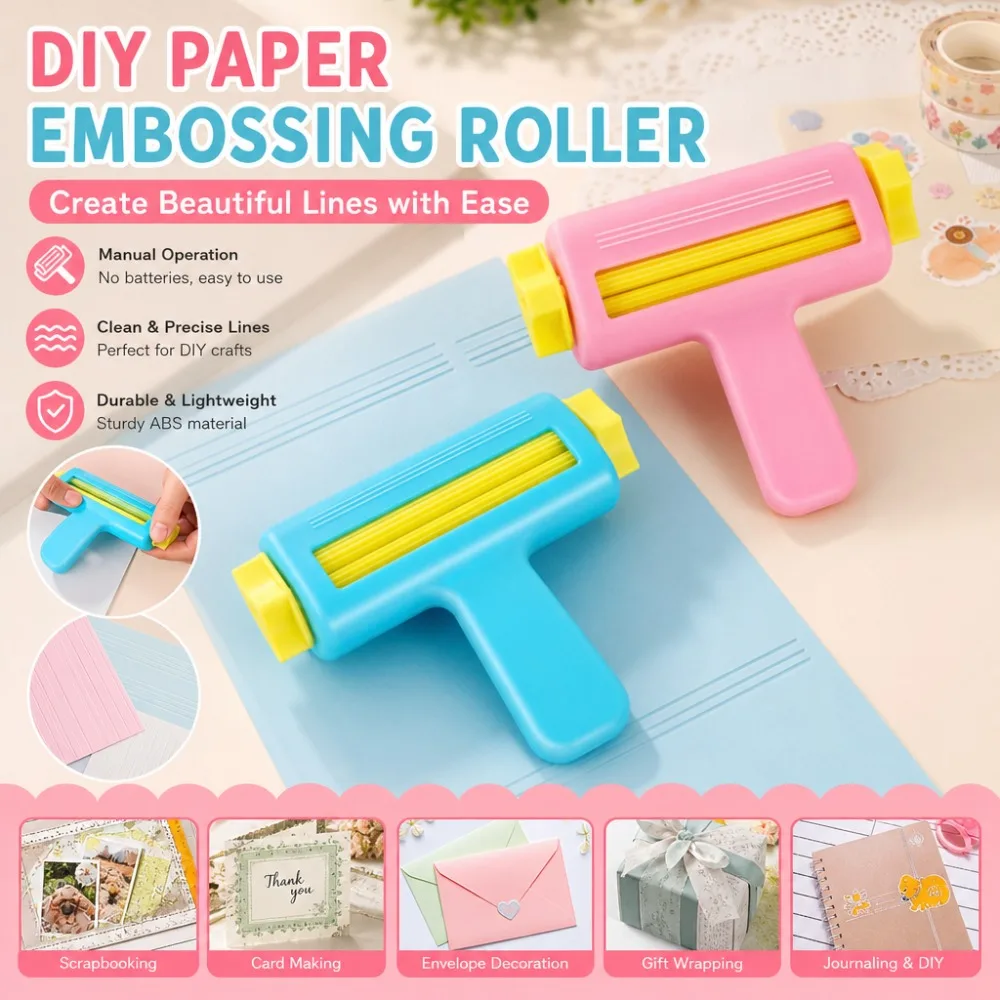Manual Roller Paper Embossing Scoring Machine Handheld Paper Craft Crimper Tool for Journal Scrapbooking Card Making Stationery