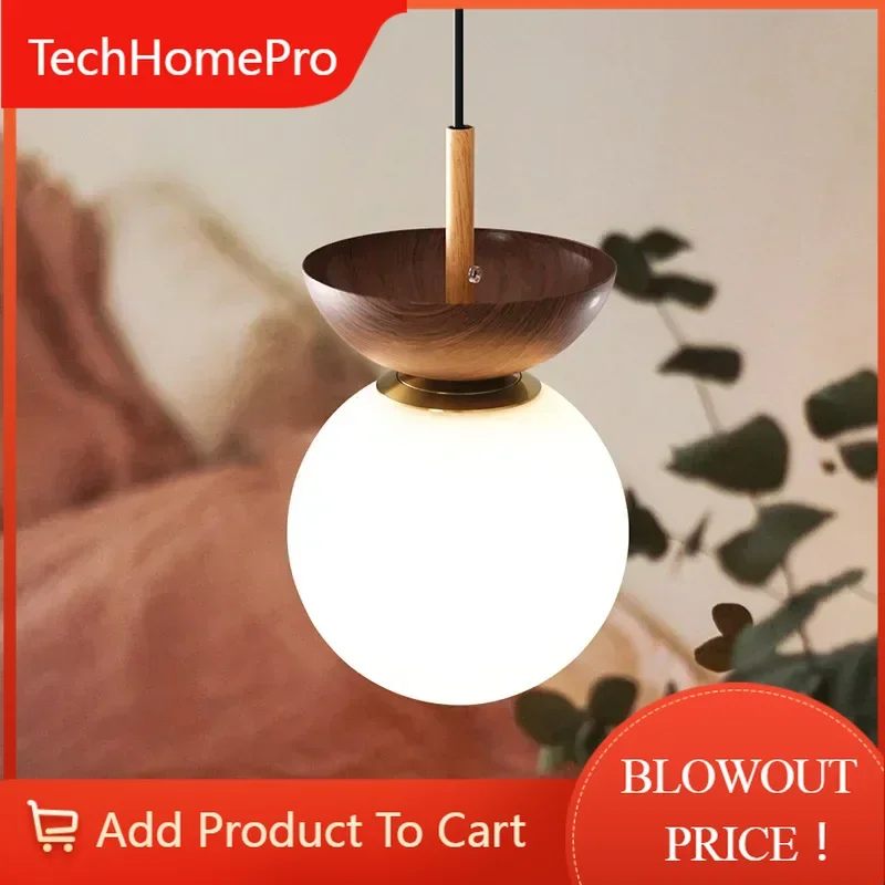 TechHPCute Lovely Small Good Price Simple Frosted Glass LED Wood Kitchen Living Room Kid's Room Bedroom Pendant Lamp Ceiling La