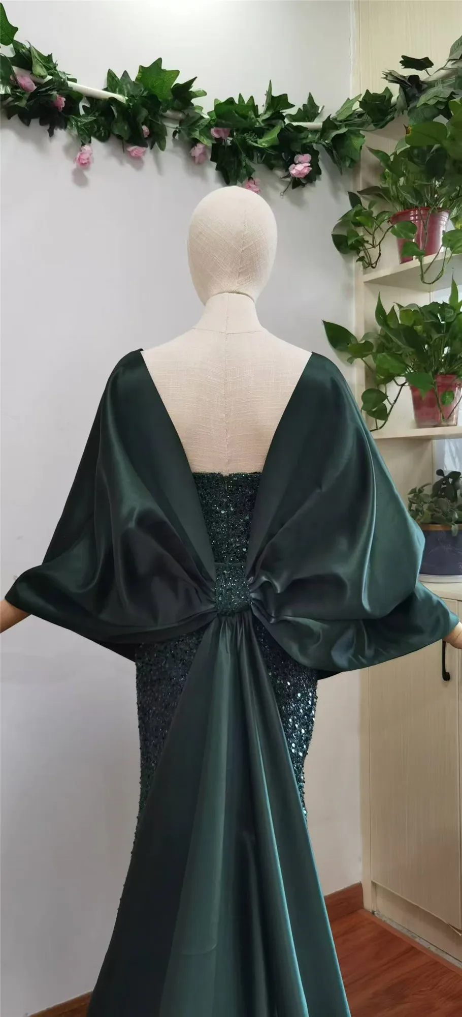 Dunkelgrüne Frauen Abendkleid träger lose Pailletten Hochzeits gast Kleider elegante Party kleider für Hochzeit maßge schneiderte antike