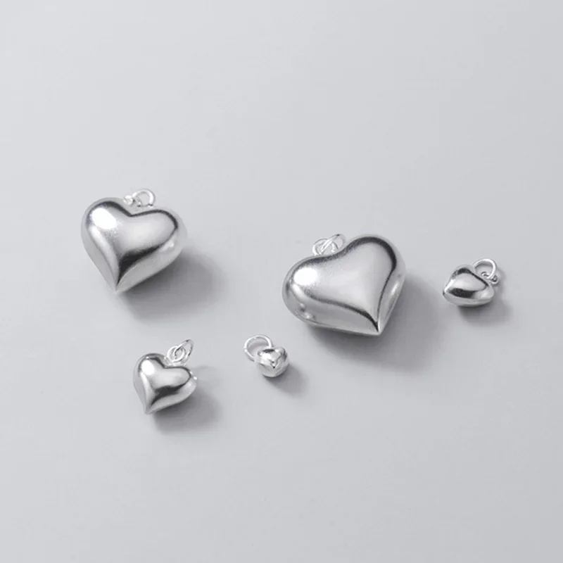 TrustDavis Real 925 Sterling Silver 3D Love Romantic Heart 4 6 8 13 15mm Charm Pendant Handmade DIY Accessories Wholesale DZ20