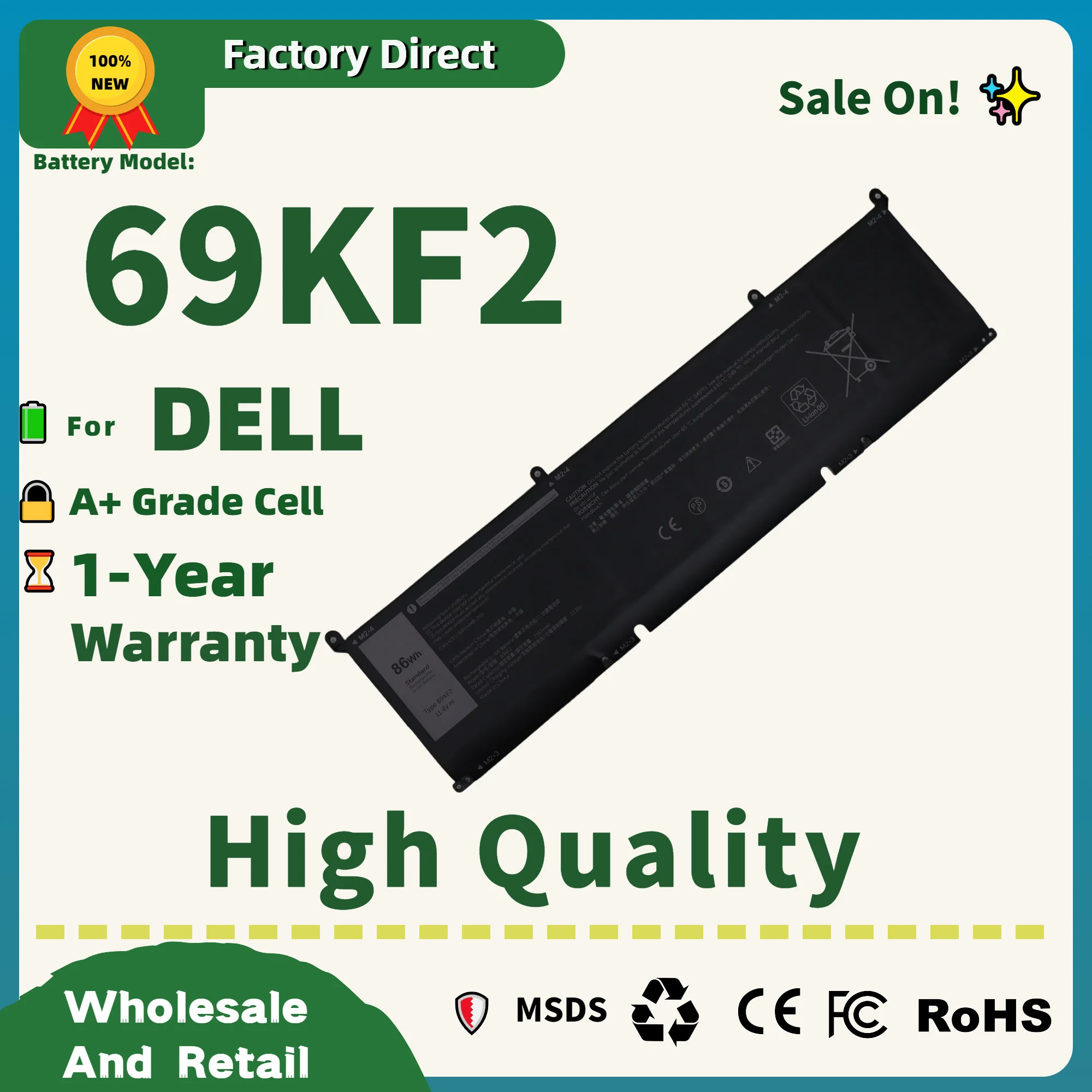 

Factory Direct! 69KF2 Battery for DELL XPS 15 9500 9510 9520 9530 Precision 5550 5560 G15 5511 5520 5515 5521 G7 15 7500 P91F