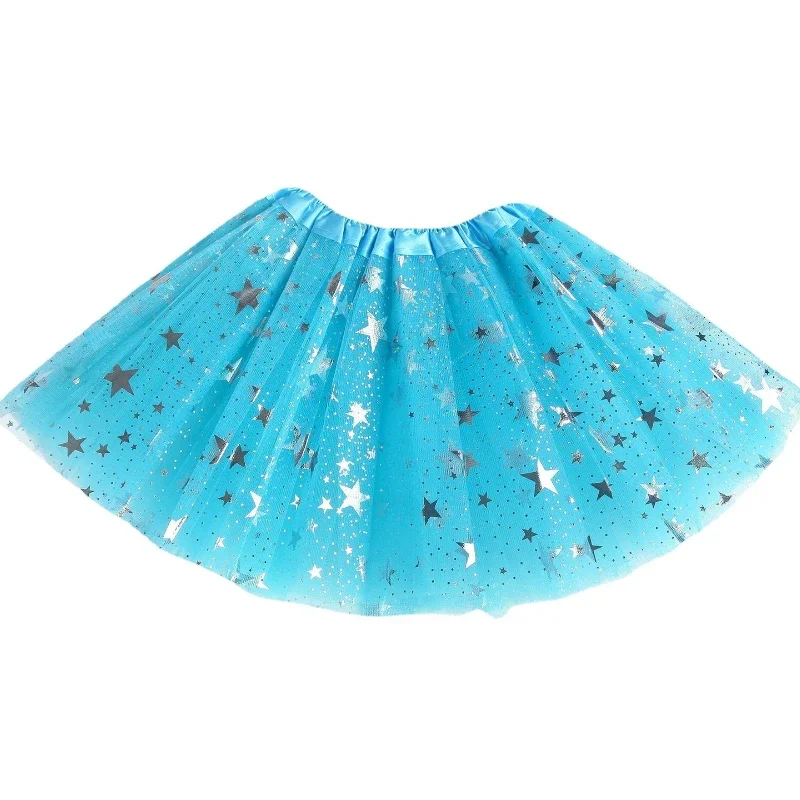 Children Tutu Skirt Silver Star Glitter Ball Gown Girl 3Layers Tulle Ballet Skirt Outfits Costume Princess Birthday Party Skirts