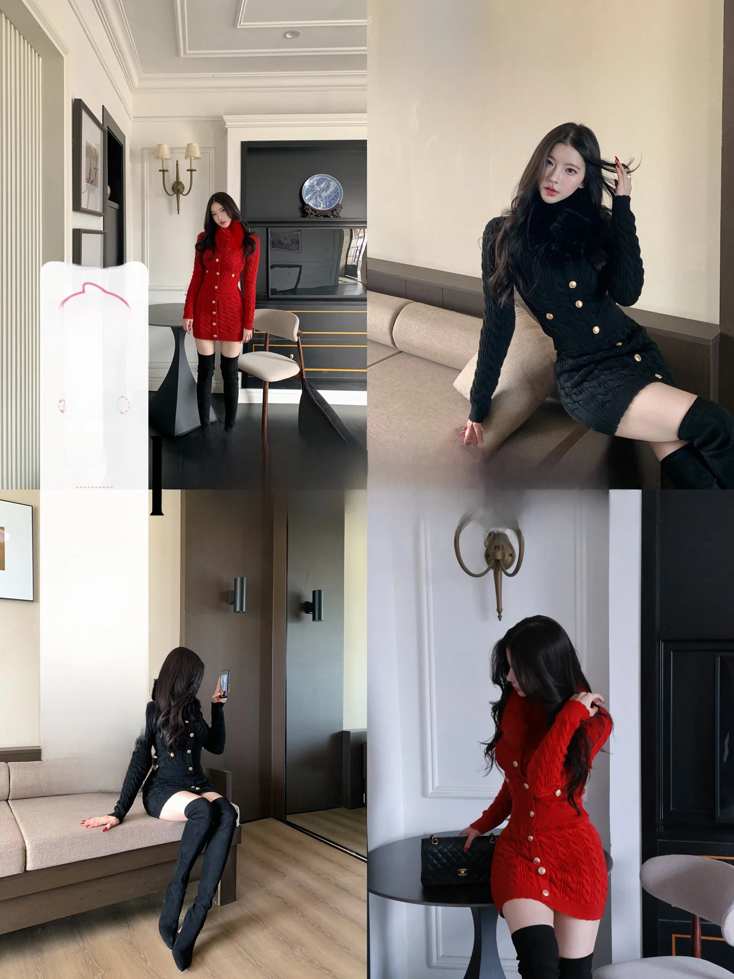 

Romantic Woolen Set Women's Christmas Short Skirt High Waist Thermal Fashion Two-Piece Suit Casual Style round Neck Sweater