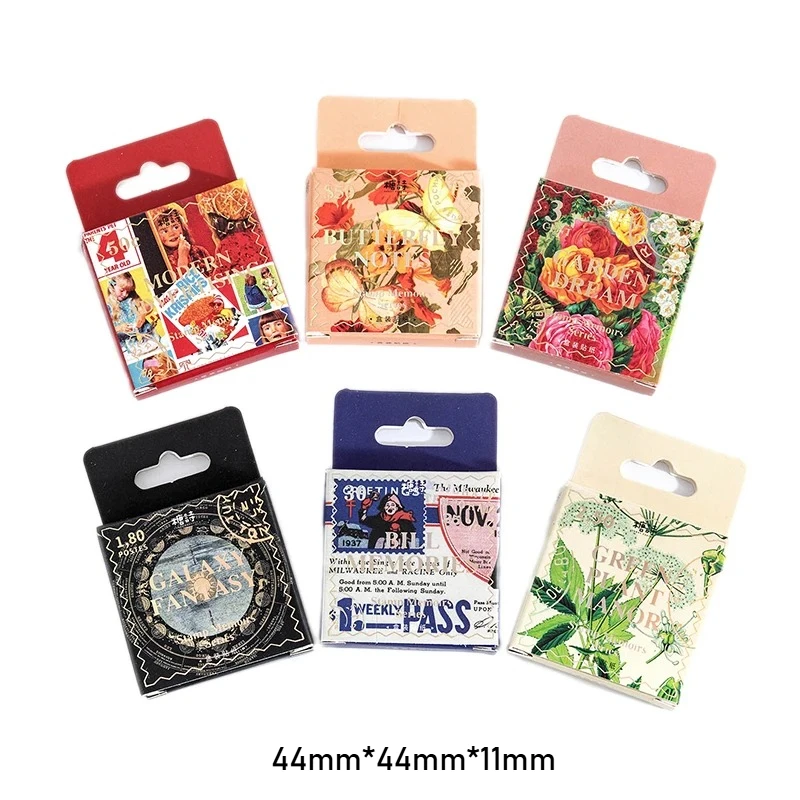 45pcs 빈티지 스탬프 추억 미니 상자 접착 스티커 전화 저널 플래너 Scrapbooking 라벨 일기 편지지 앨범