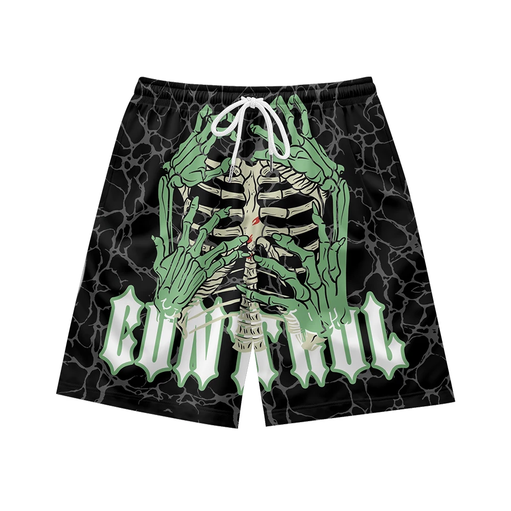 Dark skull pattern suitable for daily wear, simple temperament, casual trend, summer men's drawstring beach sports shorts