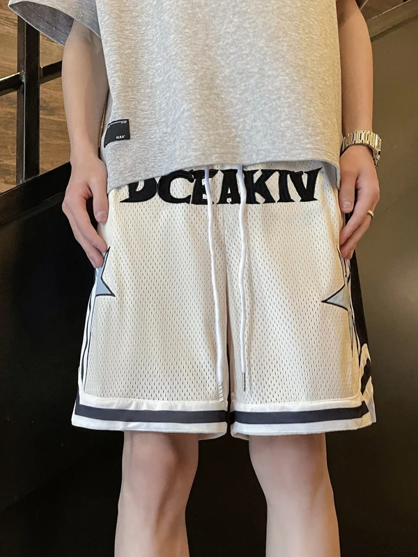 

Модные мужские спортивные шорты из ледяного шелка, широкие, средней длины, с завышенной талией, для молодежи, летняя уличная одежда