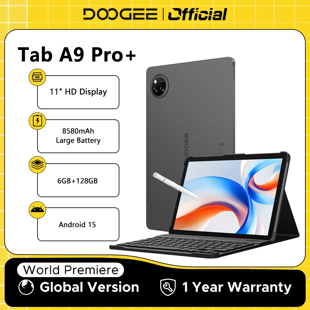 【العلامة التجارية+】Doogee Tab A9 Pro+ Tablet Pc 11 بوصة Android 15 30Gb Ram(6+24) 128Gb Rom 8580Mah Battery Widevine L1 Support