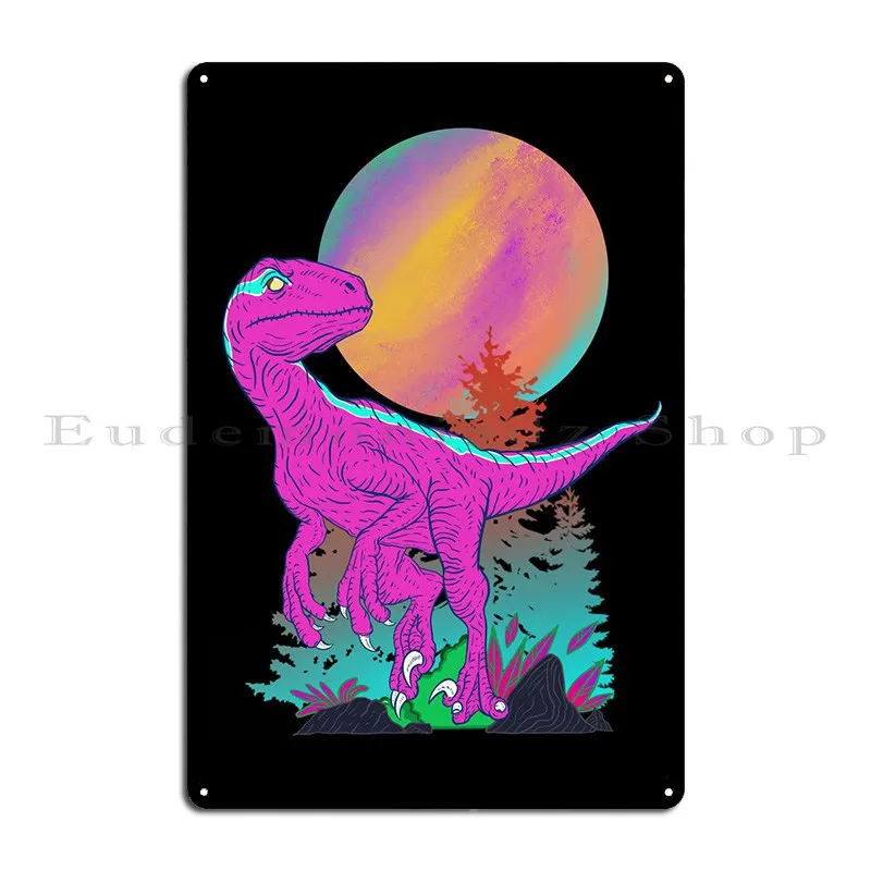 Retro Velociraptor Metal Signs Painting Club Pub Iron Garage Tin Sign Poster