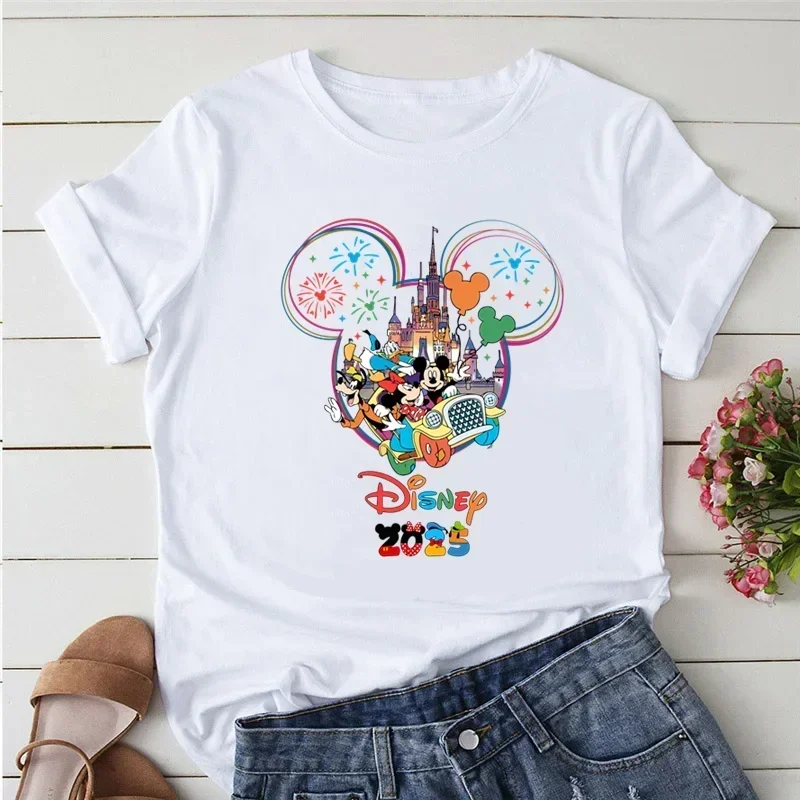 

2025 Disney Trip Graphic T-shirt Mickey Minnie Mouse Printed T Shirts Women Short Sleeve Clothing Fashion Female Streetwear Tops