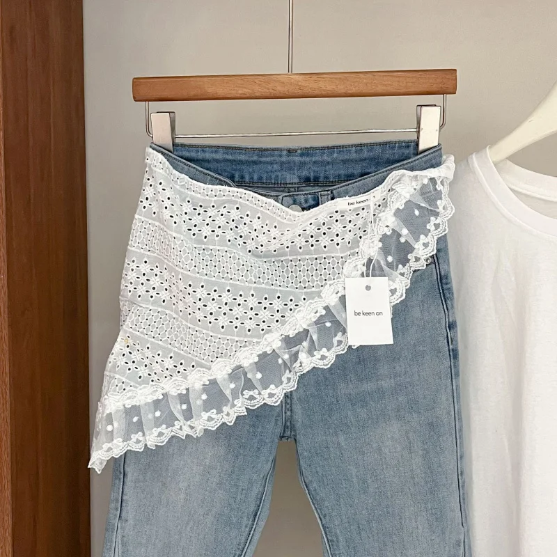 

French pastoral style lace scarf, white floral headband, spring/summer layered waist scarf, hollowed-out butt curtain