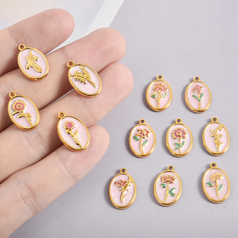 5 قطعة مطلية بالذهب الحقيقي عيد ميلاد زهرة قلادة البنفسجي قرنفل ديزي الفاوانيا الفولاذ المقاوم للصدأ المينا المعلقات DIY بها بنفسك مجوهرات الإكسسوار #3