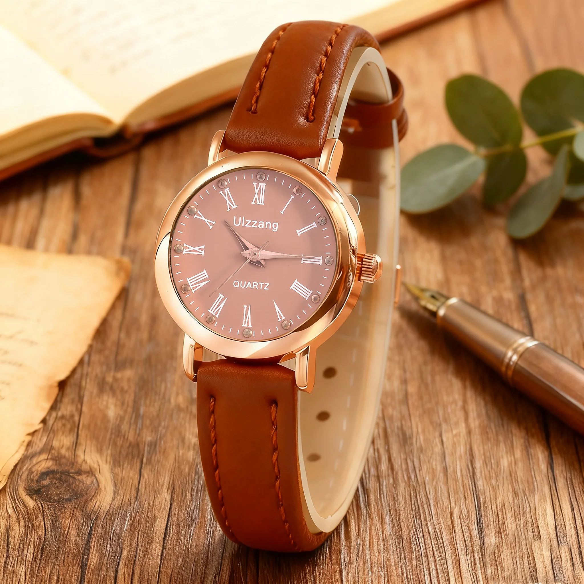 ساعة كوارتز دائرية بسيطة على الموضة للنساء، مناسبة للارتداء اليومي، وعيد الشكر، وهدايا عيد الميلاد #2