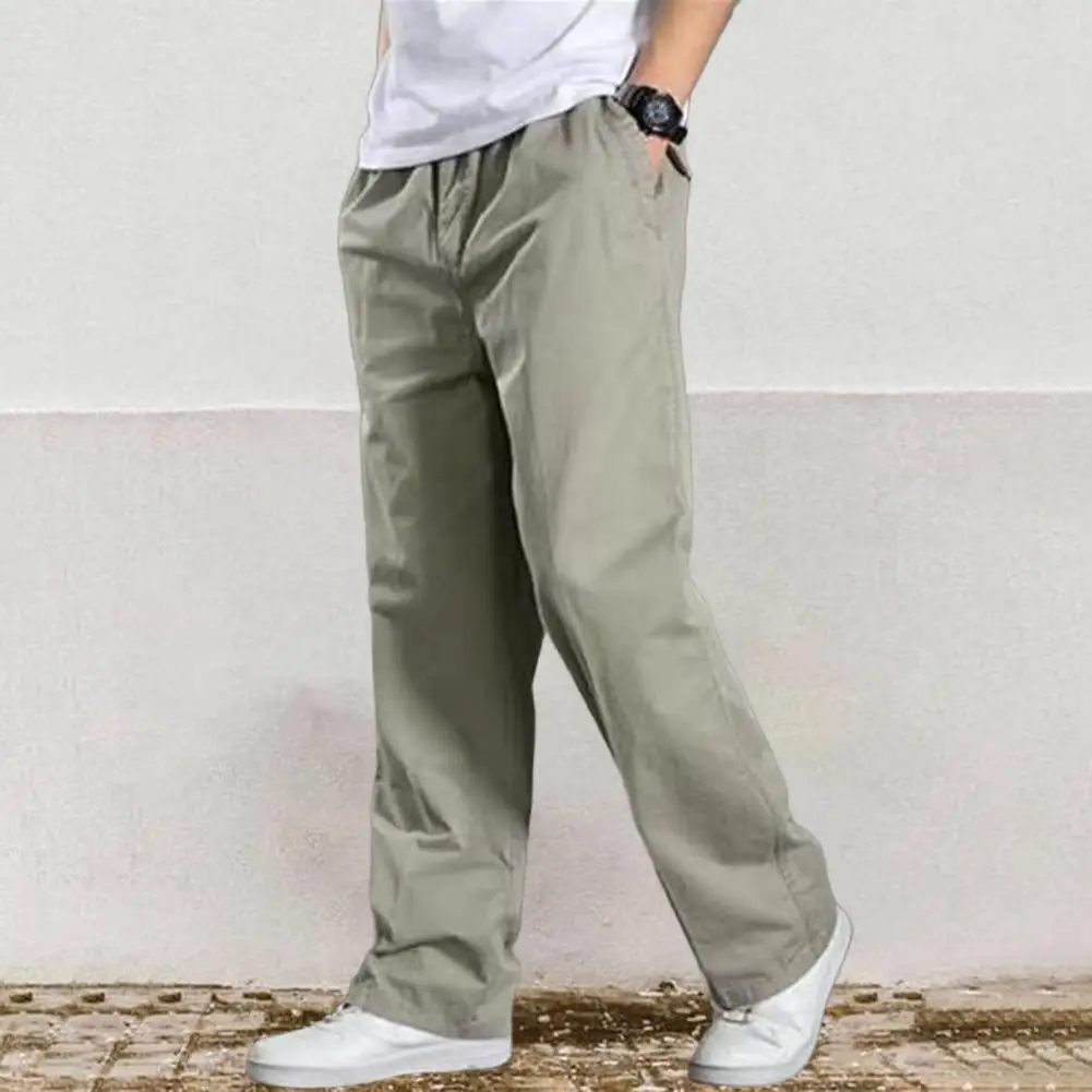

Regular Fit Men Trousers Durable Men's Cargo Pants for Outdoor Activities Wide Leg Work Trousers with Pockets Solid for Hiking