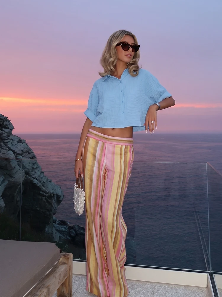

HH Women Summer Sweet Striped Wide Leg Trousers Spring Soft Confortable Elegant Relaxed Pants For Casual Outings And Dates