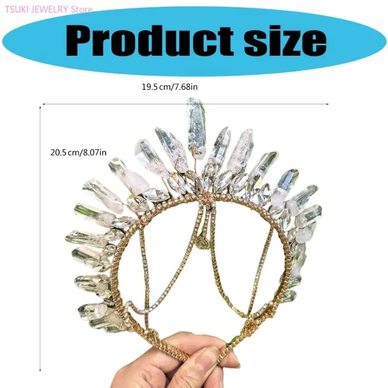 62KE Tiaras nupciales tocado seguro antideslizante diamantes imitación decoraciones coronas aro para ceremonias boda y