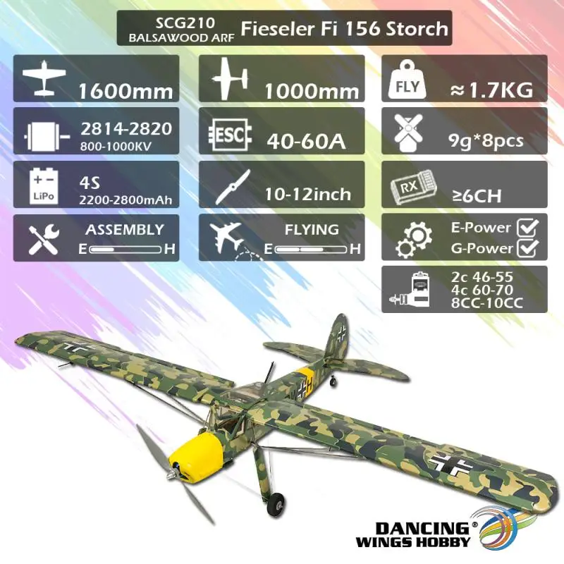 ใหม่ SCG21 Fieseler Fi 156 Storch 1600 มม. (63 ") Balsa Storch Balsa ARF PNP RC เครื่องบินฟิล์มครอบคลุมสําเร็จรูป