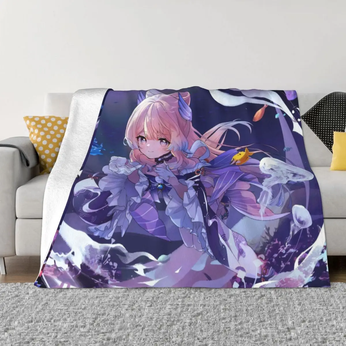 Sangonomiya Kokomi Plush Blankets Genshin Impact Anime Awesome Throw Blanket for Home Plush Thin Quilt