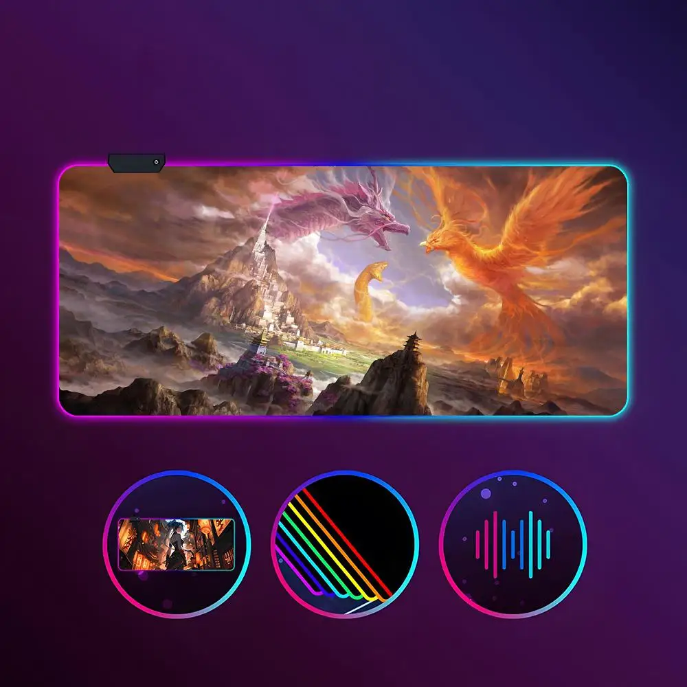 

Коврик для мыши в стиле аниме Dragon Art RGB, светящийся, 900X400 мм, большой настольный коврик, нескользящий, очень большой игровой офисный коврик для мыши