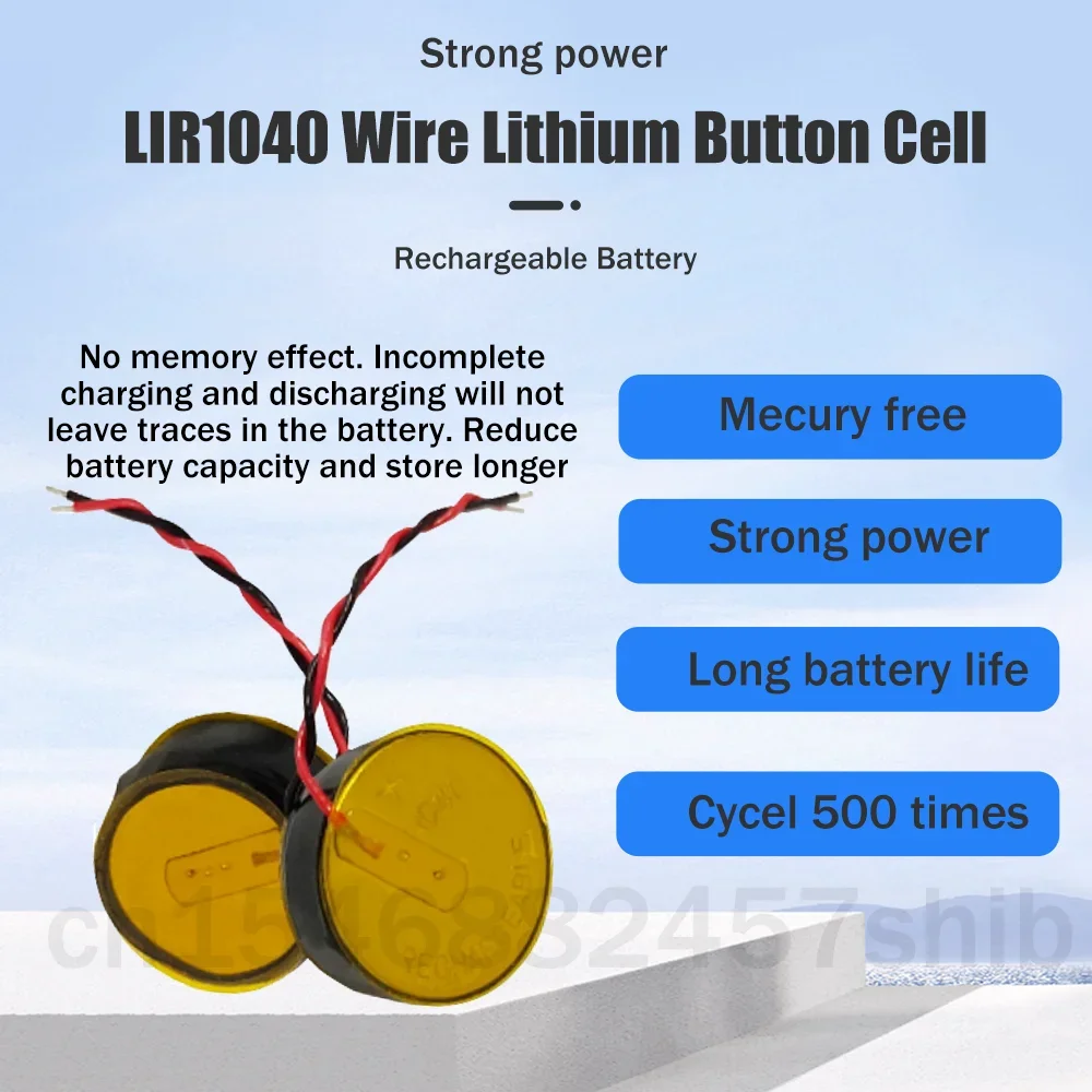 1-5pcs LIR1040 LIR 1040 3.6V 35mAh Rechargeable Lithium Battery With 2 Wire For Bluetooth Headsets Replacemnet Button Coin Cells