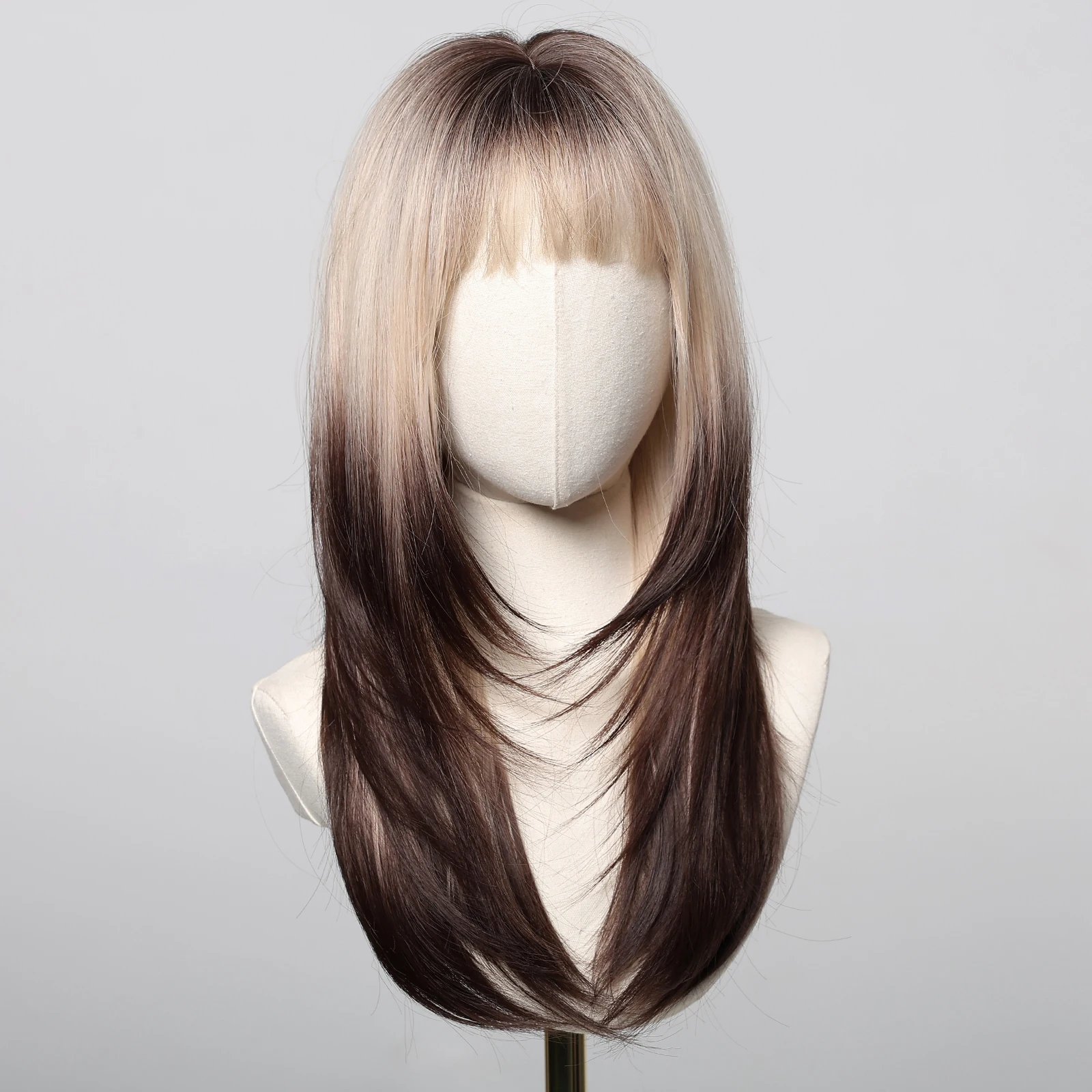 Perruque Synthétique Longue Droite avec Frange pour Femme, Brun, Blond, Ombre, Couches, Fibre de Degré de Chaleur, Cheveux de ix, 03/Cosplay