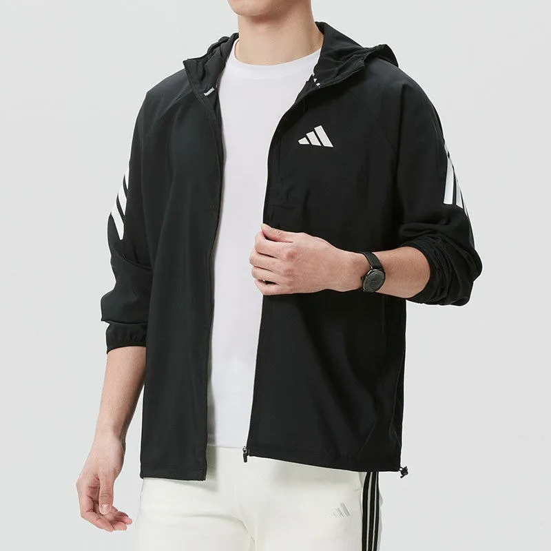 Adidas Woven Water Repellent Hooded Jacket Spring Running Sweat Resistant Sports OuterwearKQ8060 1PCS