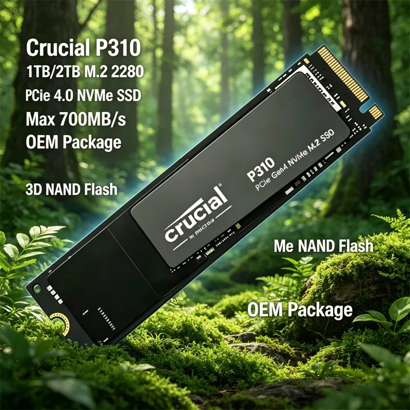 Unidad de Estado Sólido M.2 2280 PCIe 4.0 NVMe, Crucial P310 1TB/2TB, 3D NAND, hasta 7100MB/s, Unidad Interna OEM para Computadora de Escritorio y Portátil