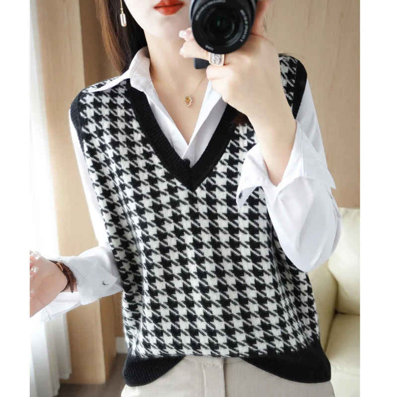 2023 Women\'s sweater vest Women\'s cashmere vest Loose pullover Knitted cashmere sweater Women\'s sweater vest