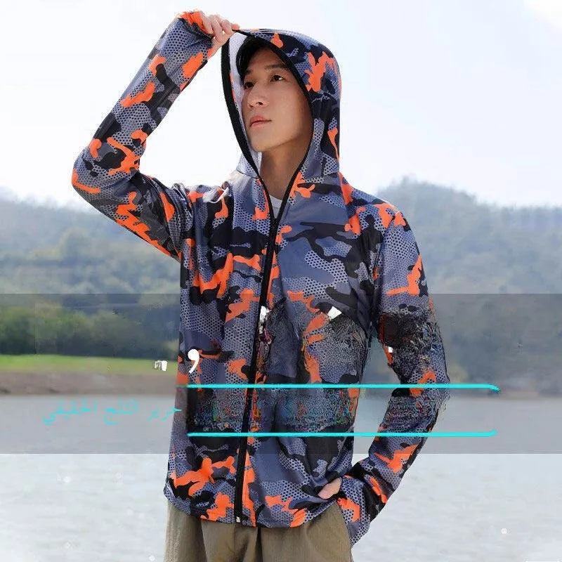 

Мужская летняя ультратонкая солнцезащитная одежда из ледяного шелка с капюшоном Qui-Drng, одежда для кожи автомобиля Long Sve Jaet