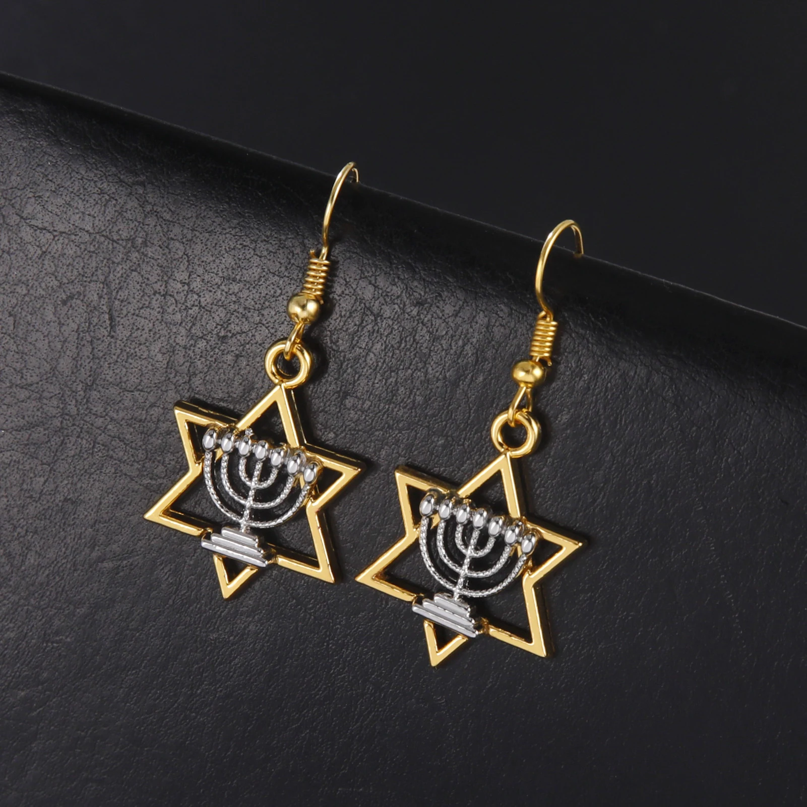 LIKGREAT Hanukkah Menorah Candles Drop Earrings Star Of David Earrings For Women Israel Faith Lamp Jewish Jewelry Hebrew Amulets