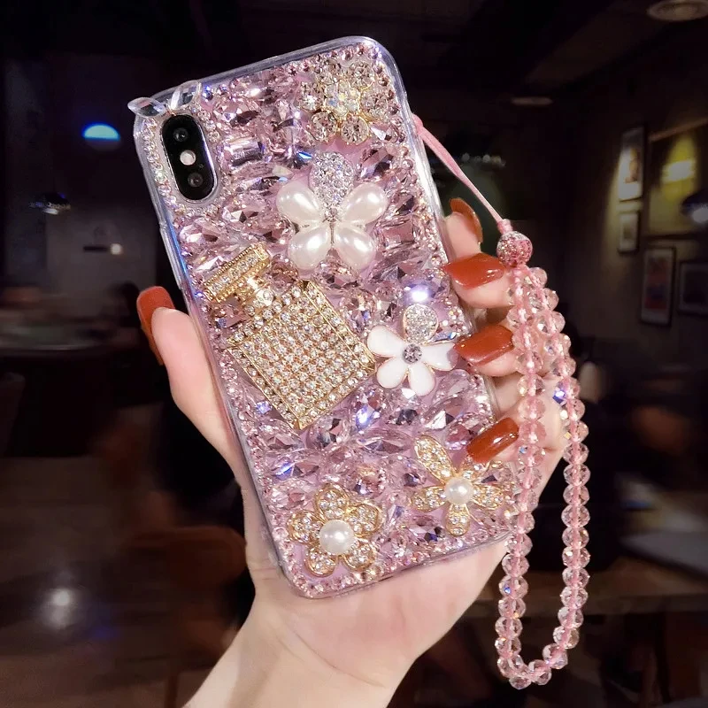 

Luxury Bling Diamond Rhinestone Flower Phone Case for Samsung, A50, A70S, A32, A52, A71, A51, A72, A73, A53, A33, Pearl, Crystal