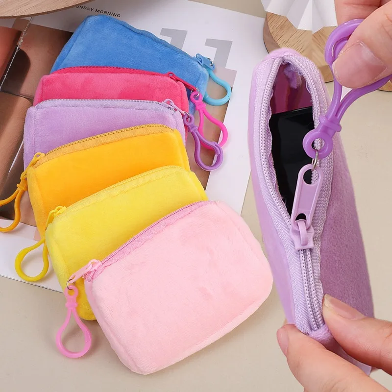 Süßigkeiten Farbe Plüsch Mini Geldbörse niedliche Brieftasche für Mädchen Make-up Tasche Reiß verschluss Rechteck Clutch Taschen kawaii tragbare Kopfhörer tasche