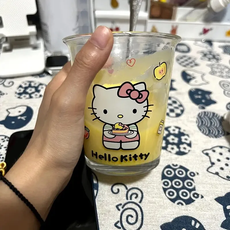 400Ml Kawaii Sanrio Anime Glass Cup Cute Hello Kitty Cartoon Good-Looking Thickening Coffee Juice Milk Beverage Cup Girls Gifts