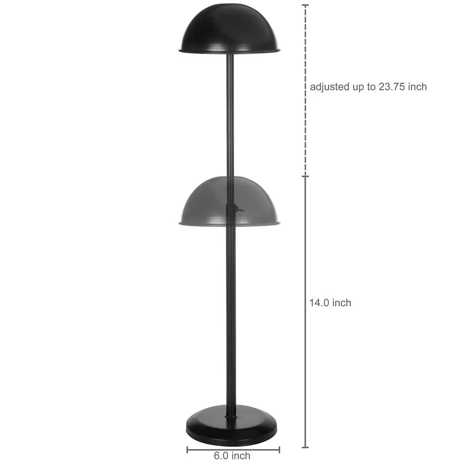 Black Metal Freestanding Wig Holder and Hat Rack Stand with Dome Shape and Adjustable Height, Set of 2