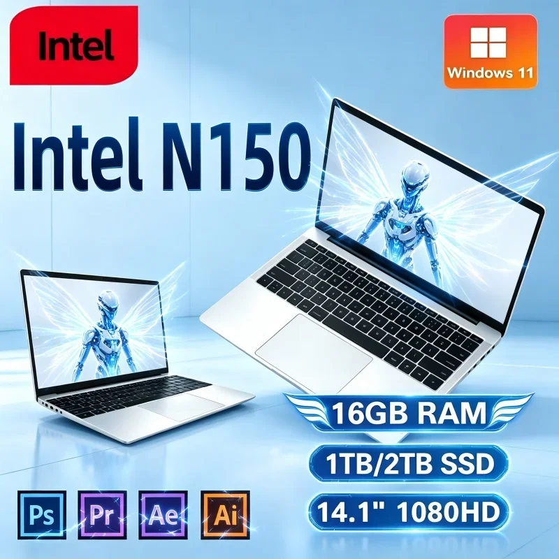 Hot Laptop 14.1' Intel Core N150 16GB 32GB 2TB Win11 Pro New 2026 Office Study Gaming PC