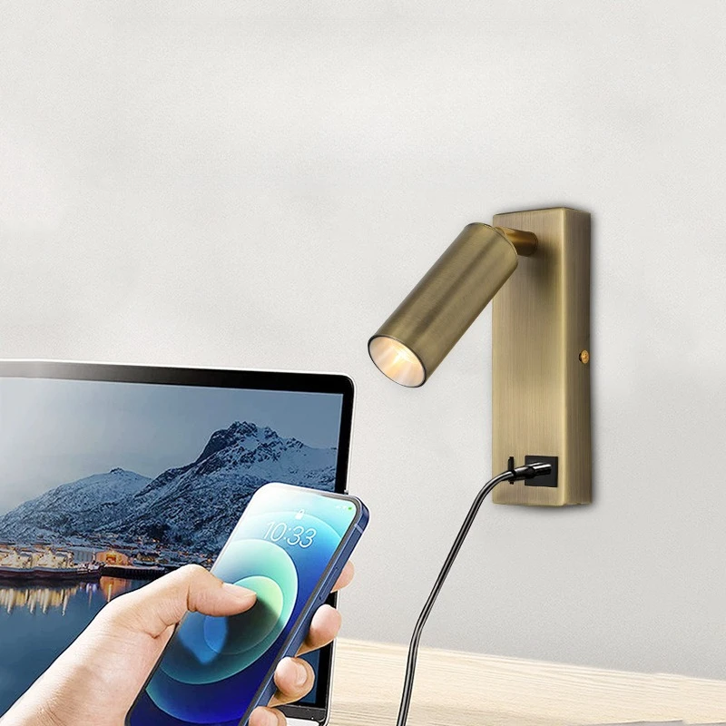 ホテルの壁ランプ寝室のベッドサイドの壁ランプスイッチ付きusb充電表面スポットライト周囲光照明読書灯