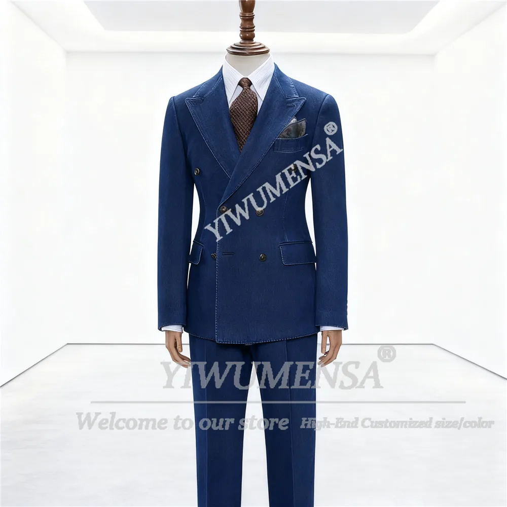 الكلاسيكية الدنيم الصلبة دعوى الرجال 2 قطعة مجموعة مزدوجة الصدر سترة السراويل مخصص رجل الأعمال السترة وتتسابق trajes الفقرة hombre