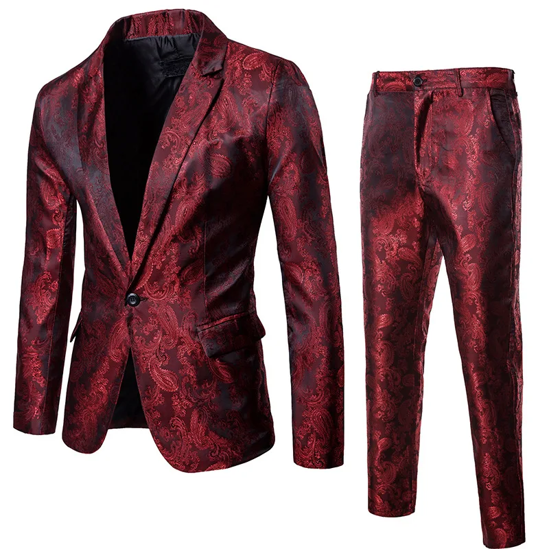 High Quality Men\'s Classic Jacquard Suit Set 2pieces (Blazer+pants) Luxury Fashion Business Slim Social Ball Tailcoat Size S-3XL