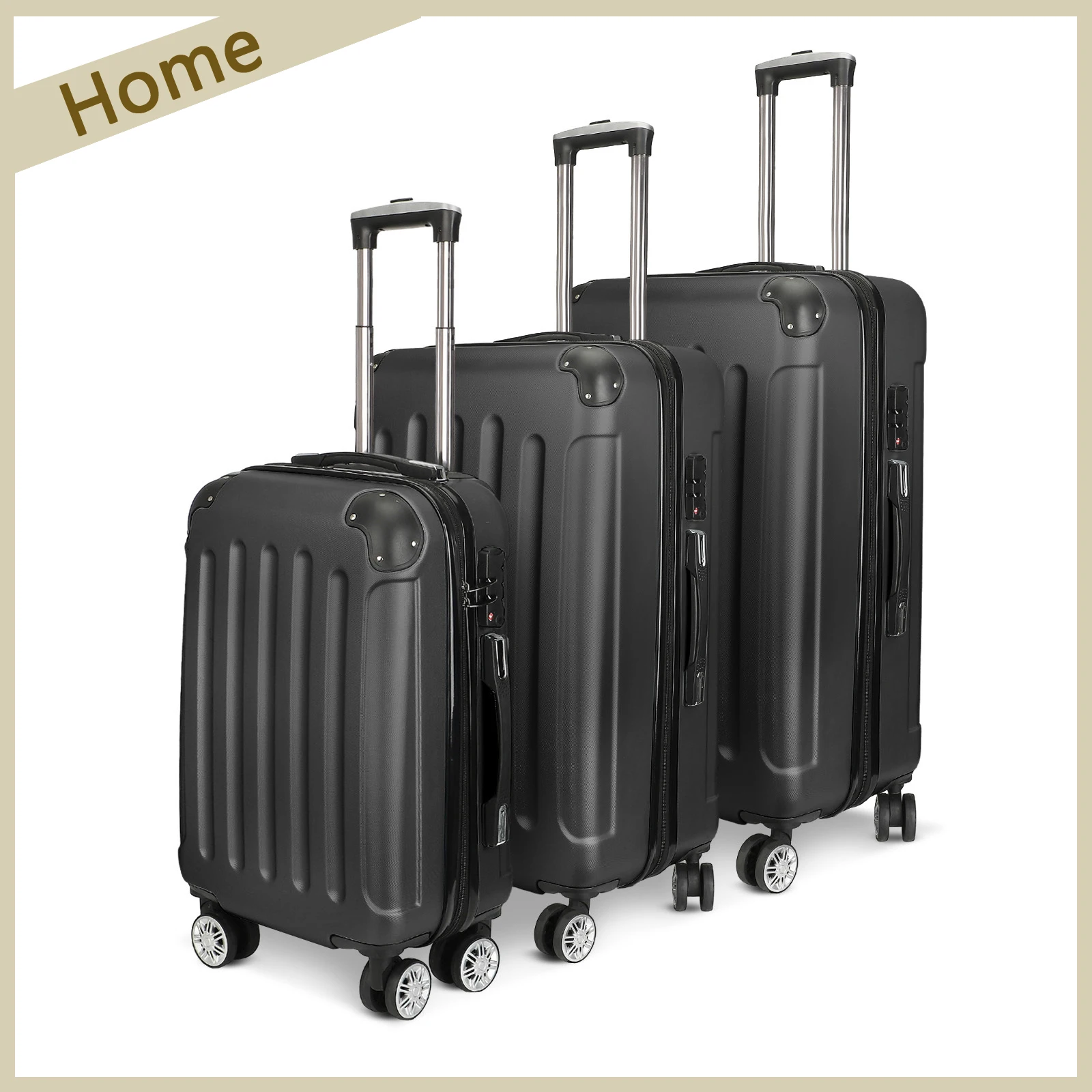3-teiliges Koffer-Set, ABS-Hartschalen-Hartschalen-Trolley mit Schloss, Reisegepäckbox mit Rad