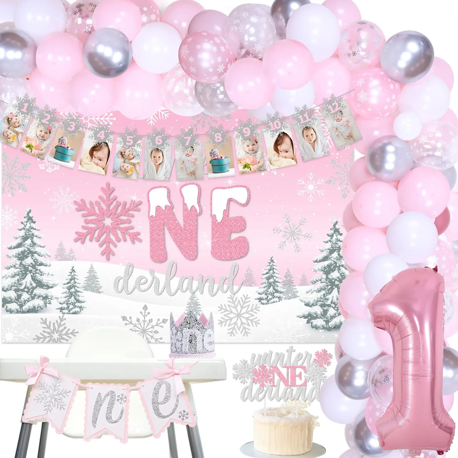 

Kreatwow Winter Onederland Birthday Decorations 1st for Girl Backdrop