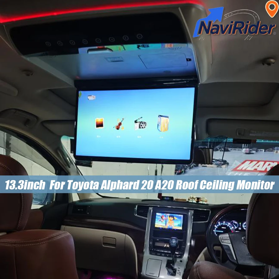 13.3inch Screen Android Roof Ceiling TV Monitor For Toyota Alphard 20 A20 Bluetooth WiFi 4G Car Radio Multimedia Video Player FM