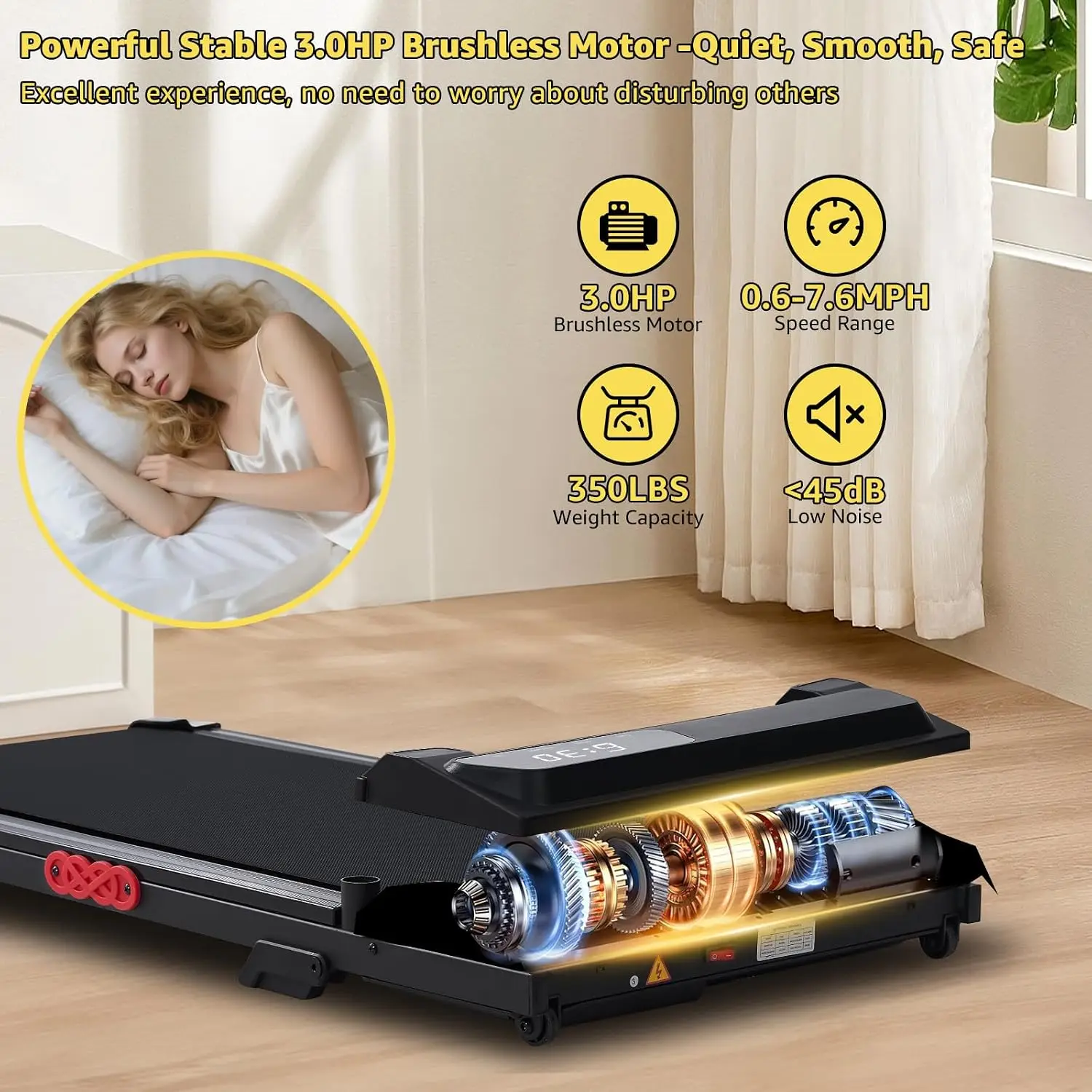Under Desk Treadmill with Handle Bar and Incline, Compact Walking Pad for Home Use, Portable Small Folding Treadmill, Adjustable Speed 0.6-7.6 MPH, 3.0 HP Motor, 350 LB Capacity
