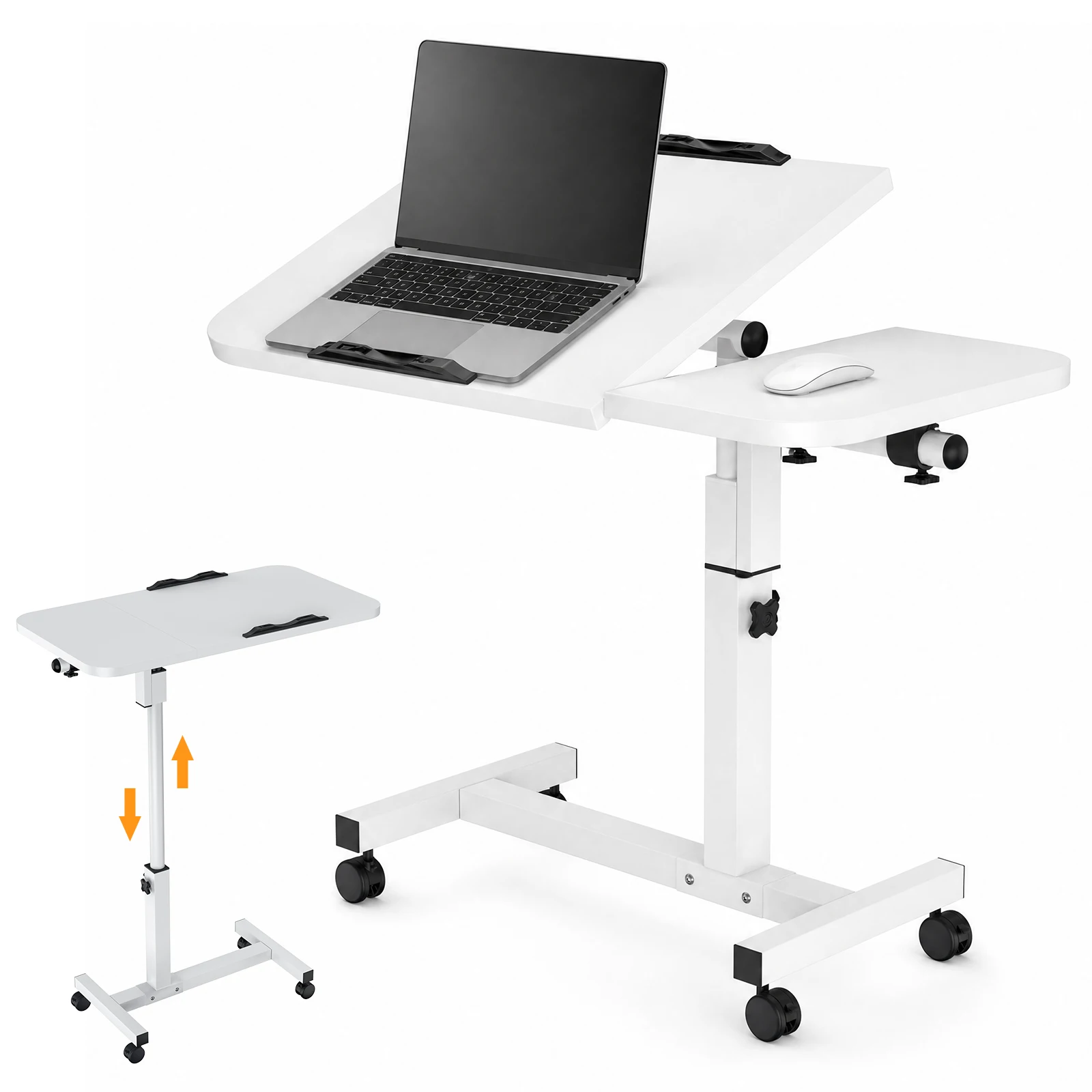 Scrivania Mobile per Laptop 360 ° Tavolino da Letto Regolabile in Altezza e Angolazione con Ruote e Base Antiscivolo per Letto, Divano, Ufficio