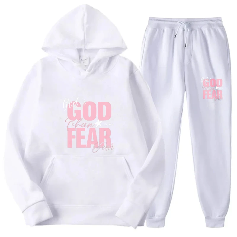 طقم هوديي سويت شيرت وسروال كاجوال مطبوع عليه سلامي أبيض للرجال والنساء، طقم ملابس منزلية مريحة