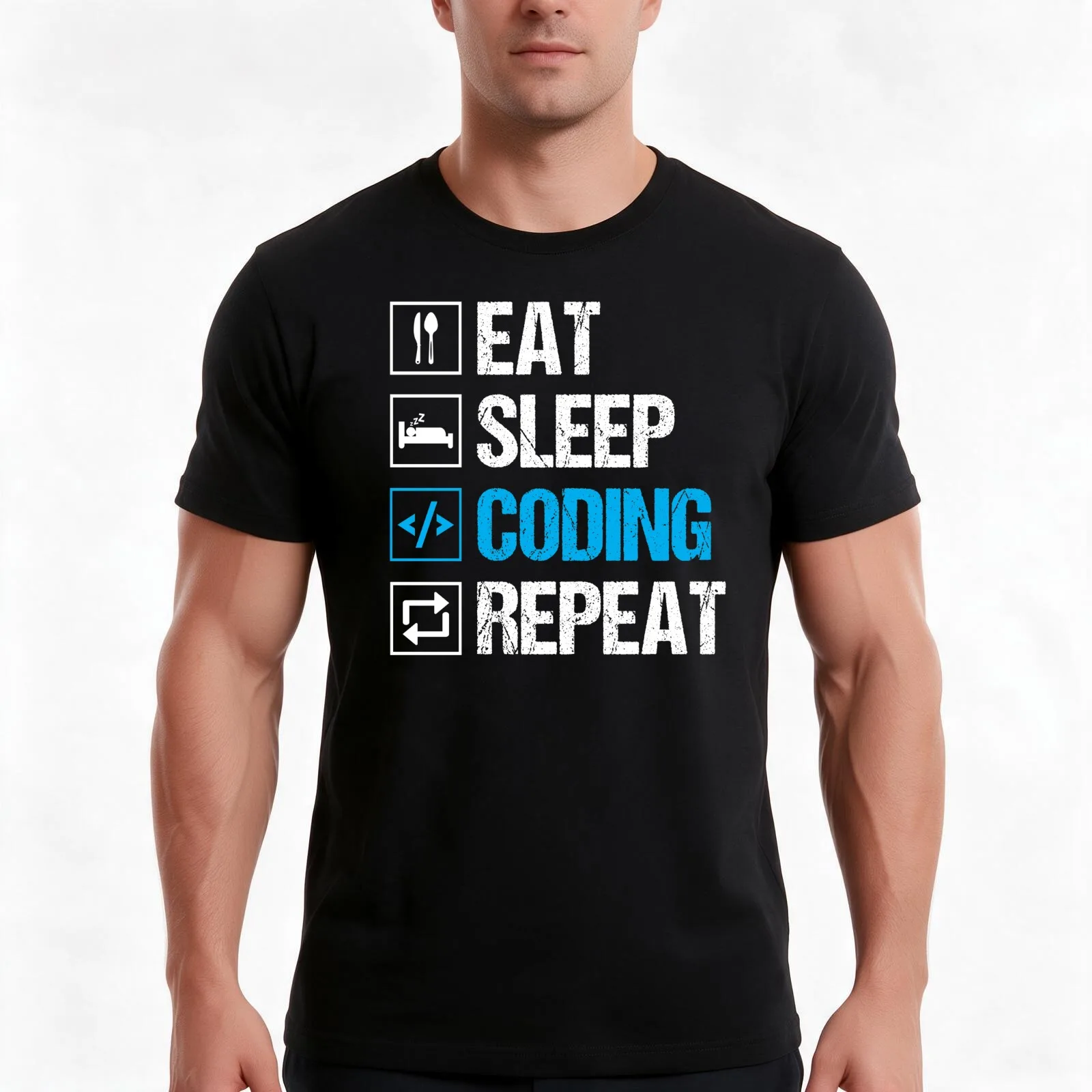 Eat Sleep Coding Repeat T-Shirt, Summer Casual Cotton Tee, Oversized Streetwear Tops, Vintage Graphic Print, Unisex Men Women